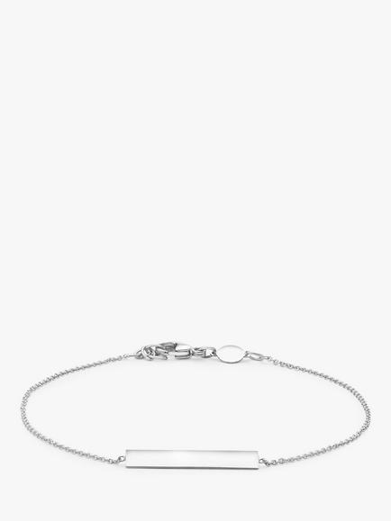 IBB Personalised 9ct Gold Bar Initial Chain Bracelet, White Gold