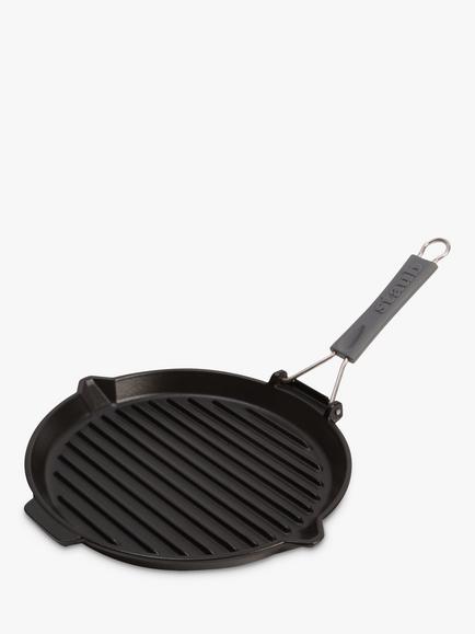 STAUB Cast Iron Round Grill Pan, Black, Dia.27cm, Black