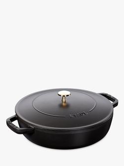 STAUB Round Cast Iron Saute Pan with Chistera Lid, 24cm, Black