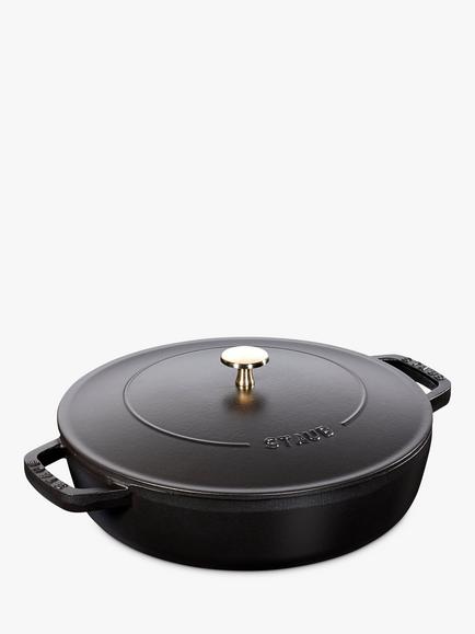 STAUB Round Cast Iron Saute Pan with Chistera Lid, 24cm, Black