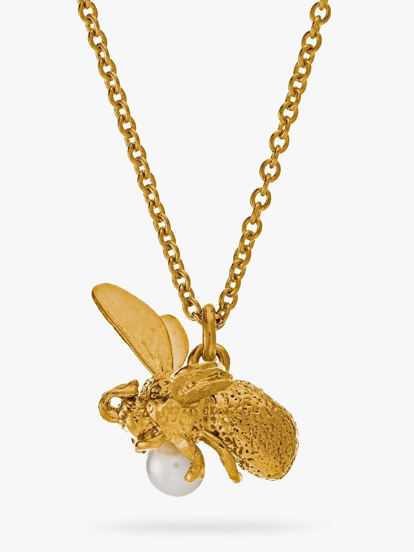 Product image 3 of 4, which shows Alex Monroe Fly Bee Pearl 22ct Gold Necklace, Gold