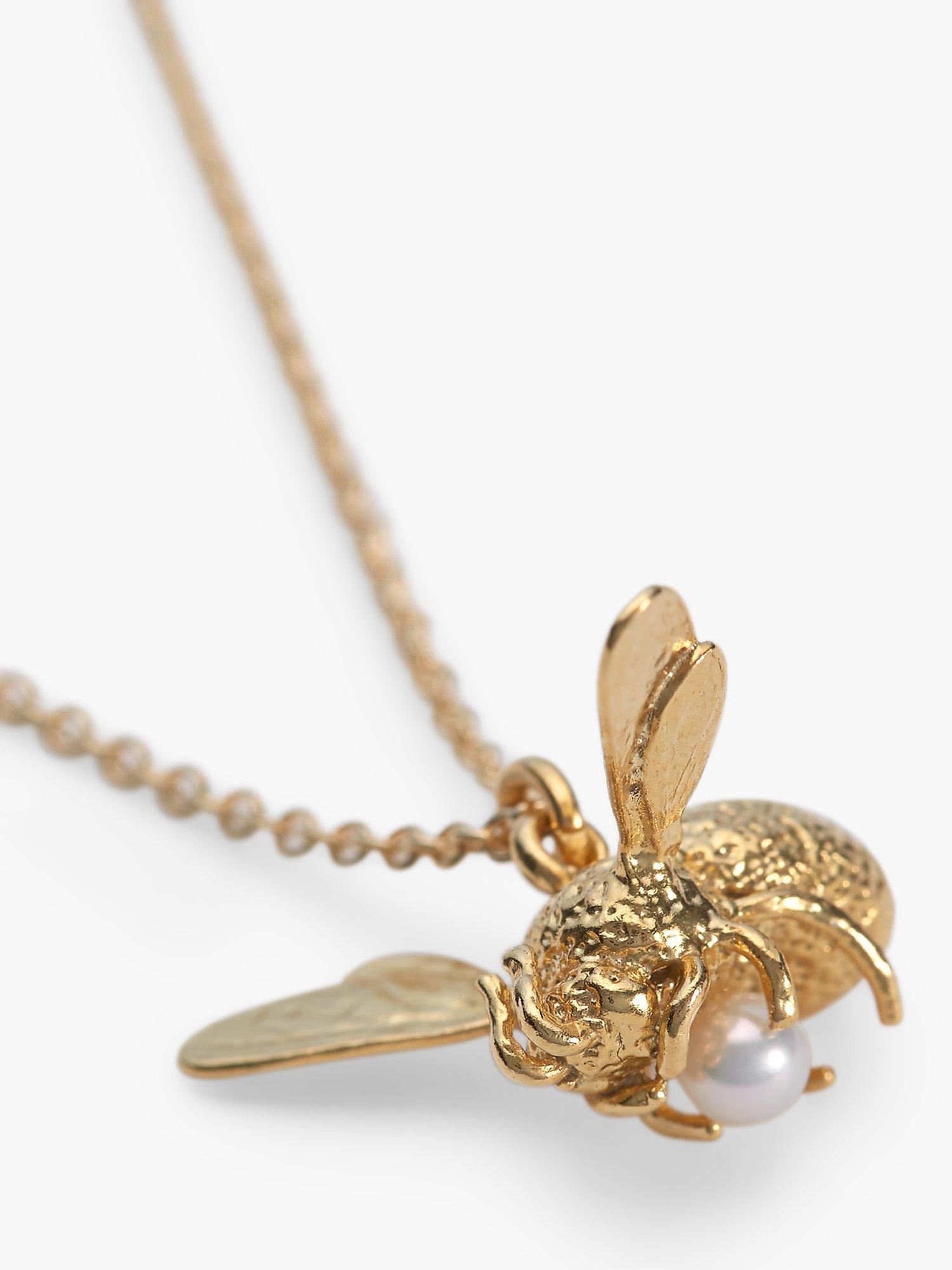 Product image 4 of 4, which shows Alex Monroe Fly Bee Pearl 22ct Gold Necklace, Gold