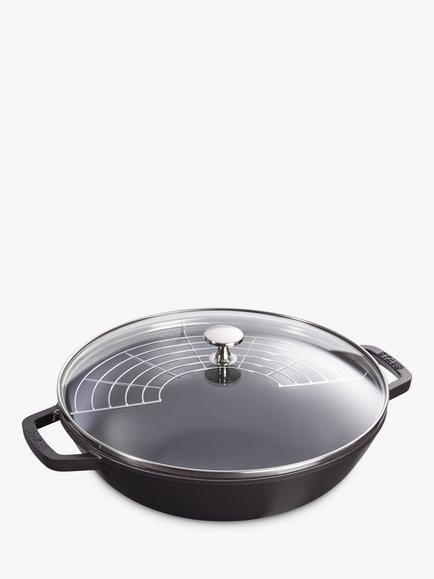 STAUB Cast Iron Wok with Lid Set, Black, 30cm, Black