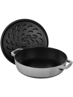 STAUB Round Cast Iron Saute Pan with Chistera Lid, 24cm - view 2, Graphite Grey