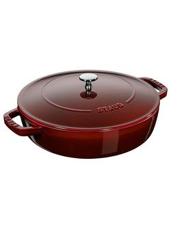 STAUB Round Cast Iron Saute Pan with Chistera Lid, 24cm, Grenadine