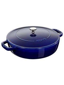 STAUB Round Cast Iron Saute Pan with Chistera Lid, 24cm, Dark Blue