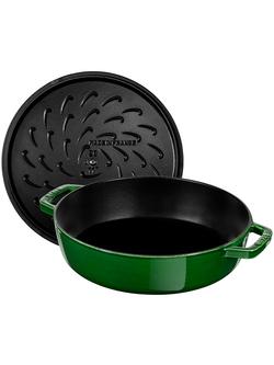 STAUB Round Cast Iron Saute Pan with Chistera Lid, 24cm - view 2, Basil