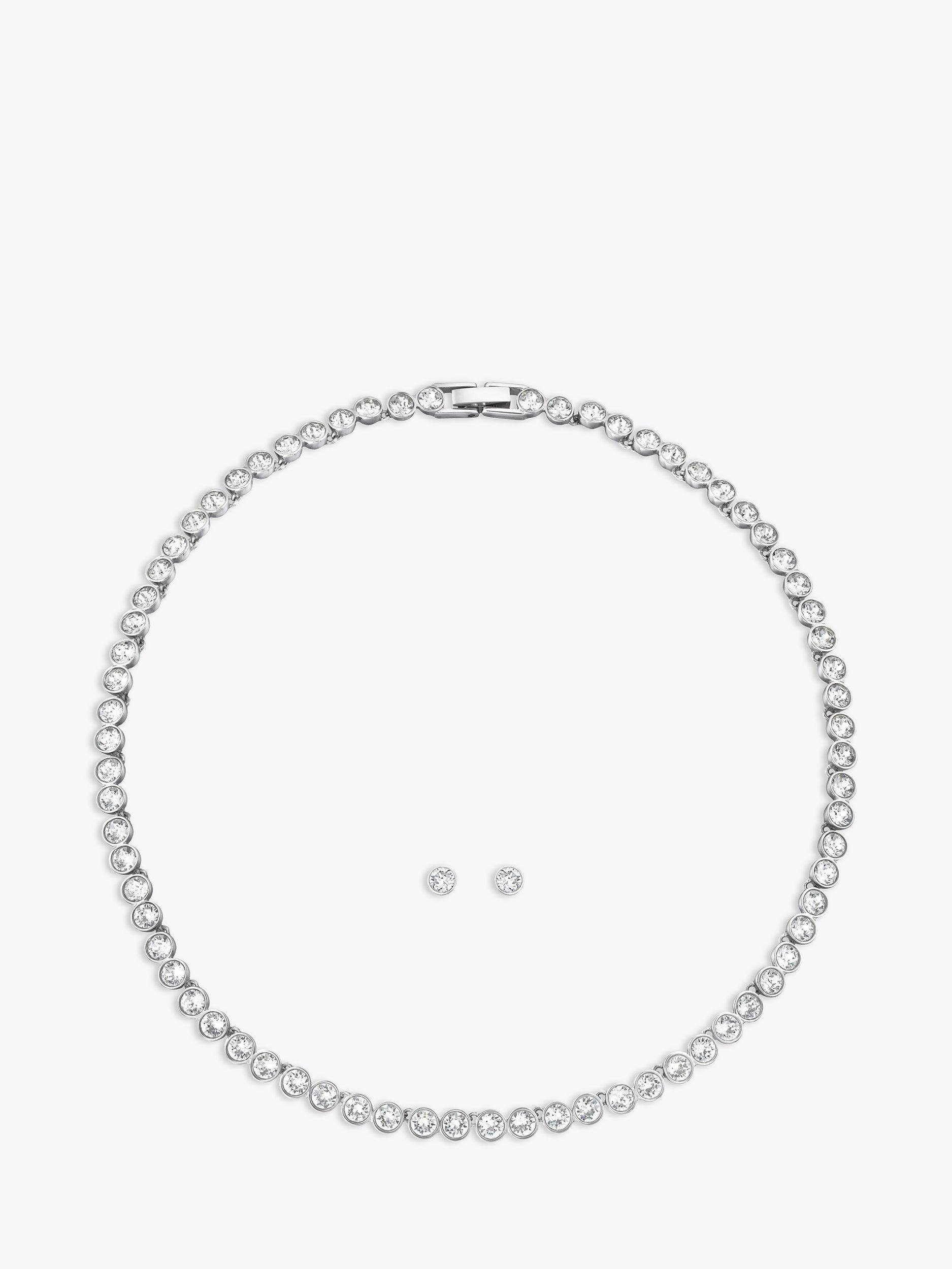 Swarovski Tennis Necklace and Stud Earrings Jewellery Gift Set, Silver