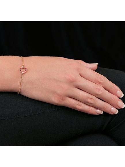 London Road 9ct Rose Gold Ruby Circle Charm Meridian Bracelet - view 2, Rose Gold