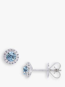 E.W Adams 18ct White Gold Diamond Claw Set Cluster Stud Earrings, Aquamarine, Aquamarine
