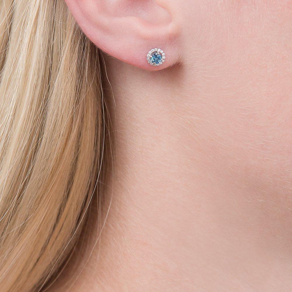 Product image 2 of 3, which shows E.W Adams 18ct White Gold Diamond Claw Set Cluster Stud Earrings, Aquamarine