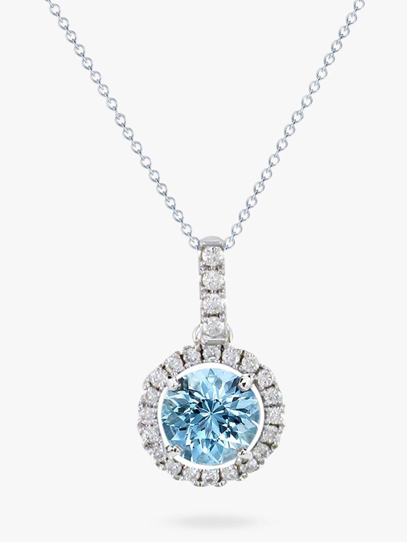 Product image 1 of 3, which shows E.W Adams 18ct White Gold Diamond Cluster Pendant Necklace, Aquamarine