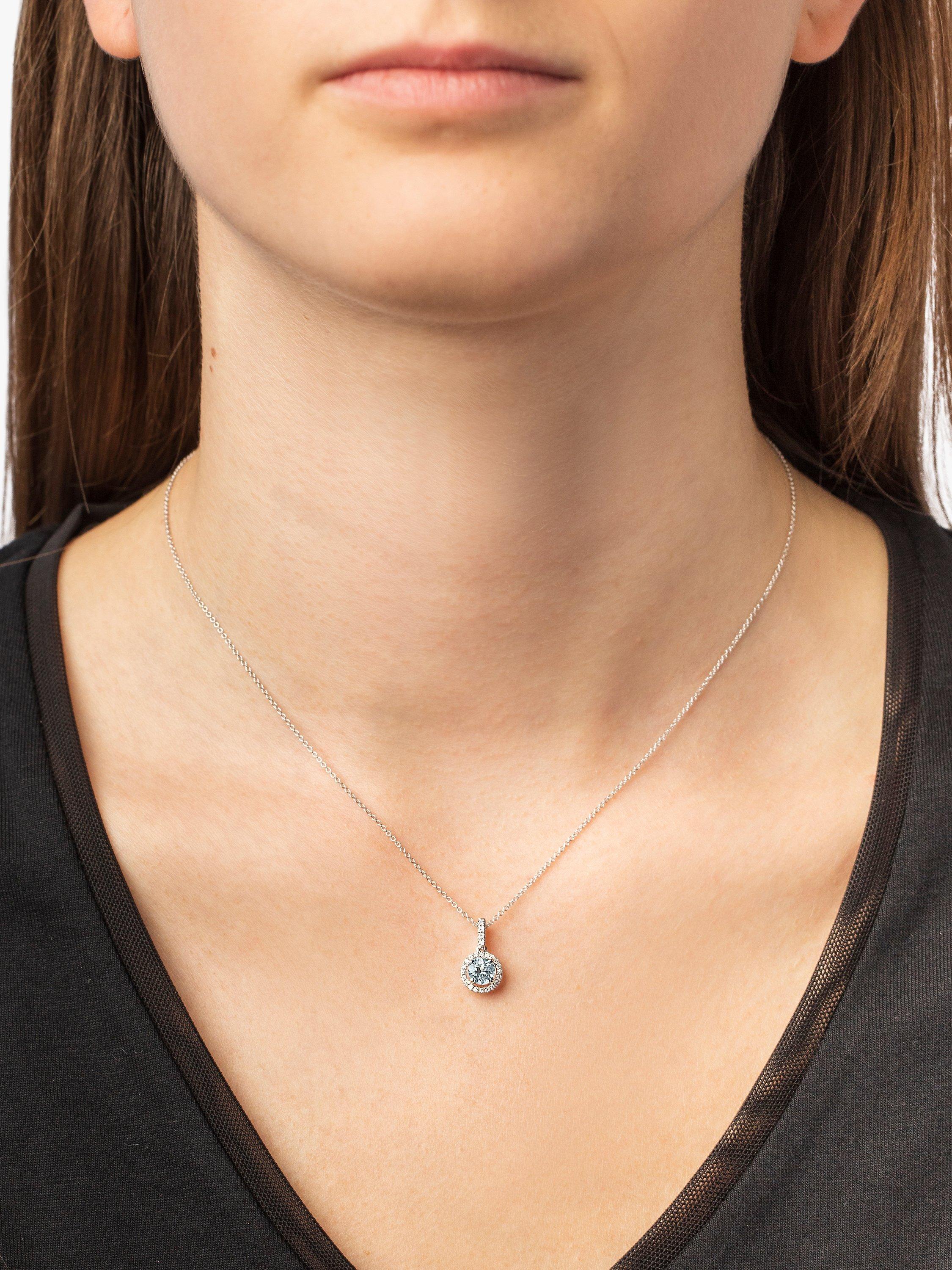 Product image 2 of 3, which shows E.W Adams 18ct White Gold Diamond Cluster Pendant Necklace, Aquamarine