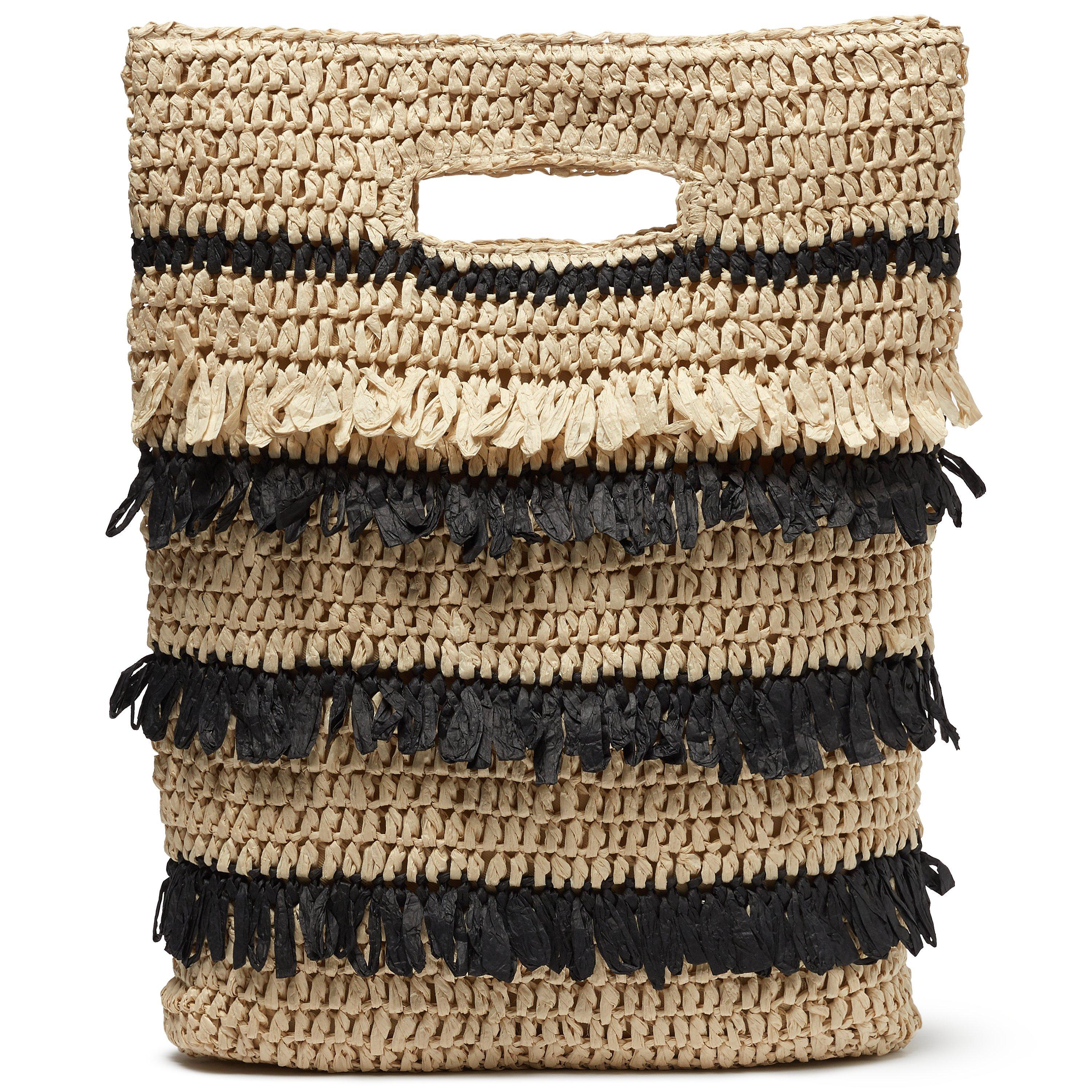 John Lewis & Partners Stripe Straw Tassel Grab Bag, Mono