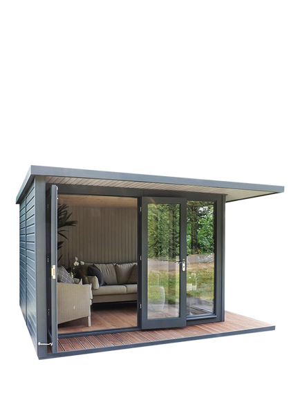 Crane Garden Buildings Scandinavian Redwood The Hub Left-Hand Corner Garden Studio, 3 x 3.6m, Steel/Storm