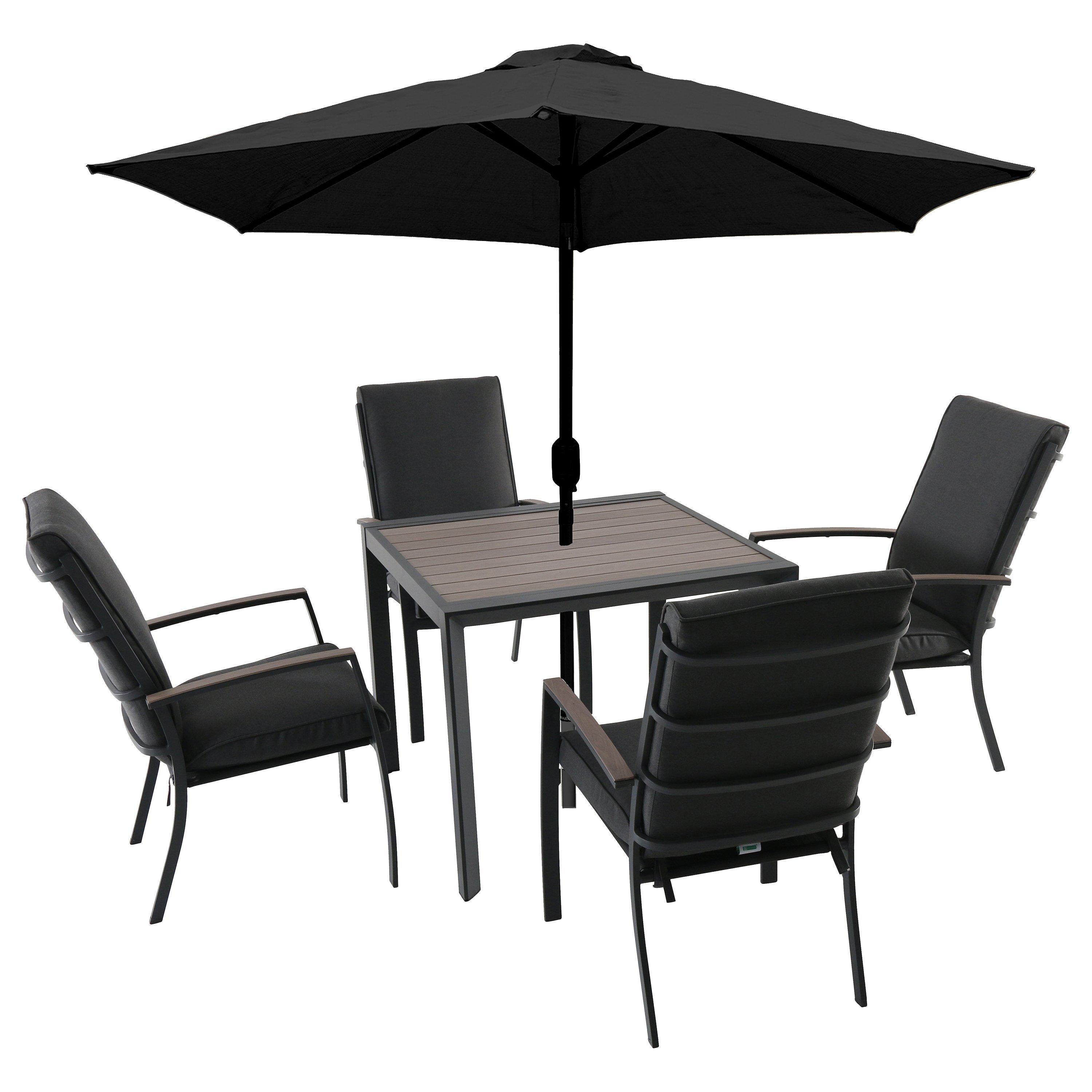 LG Outdoor Milan 4 Seater Garden Dining Table / Chairs Set with Parasol