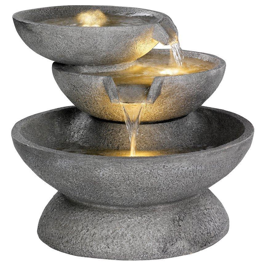 Kaemingk 3 Bowl Garden Water Feature, Grey
