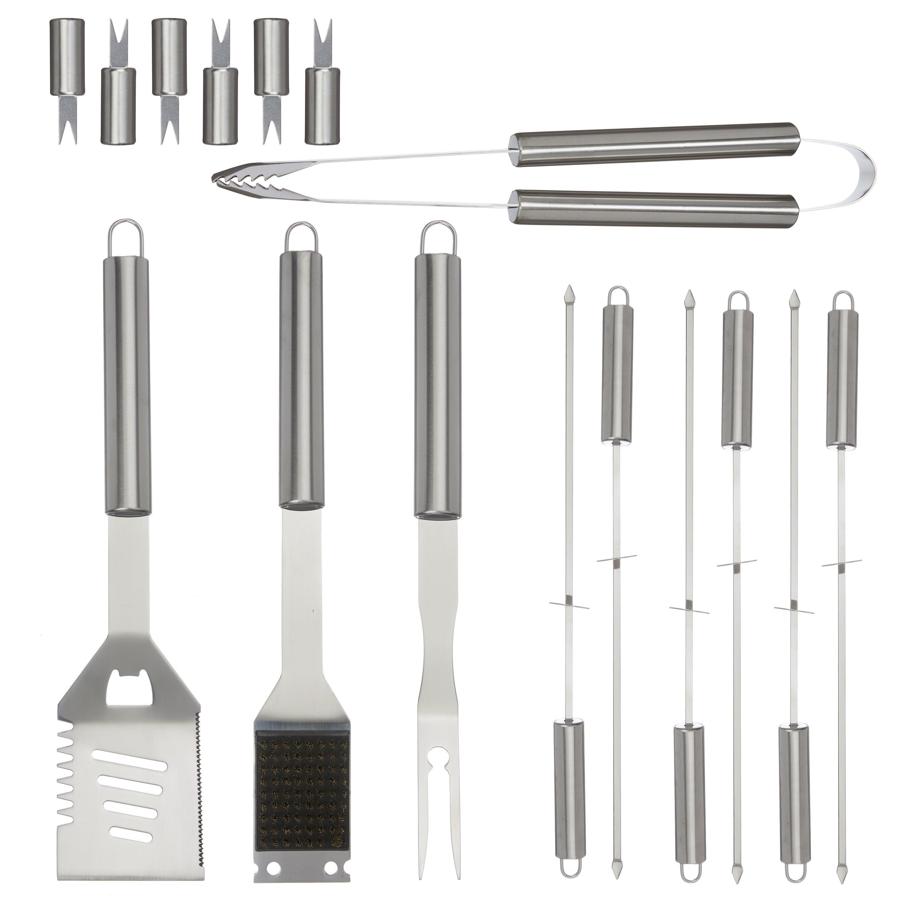 John Lewis & Partners Stainless Steel BBQ Tool Set in Case, 16 Pieces
