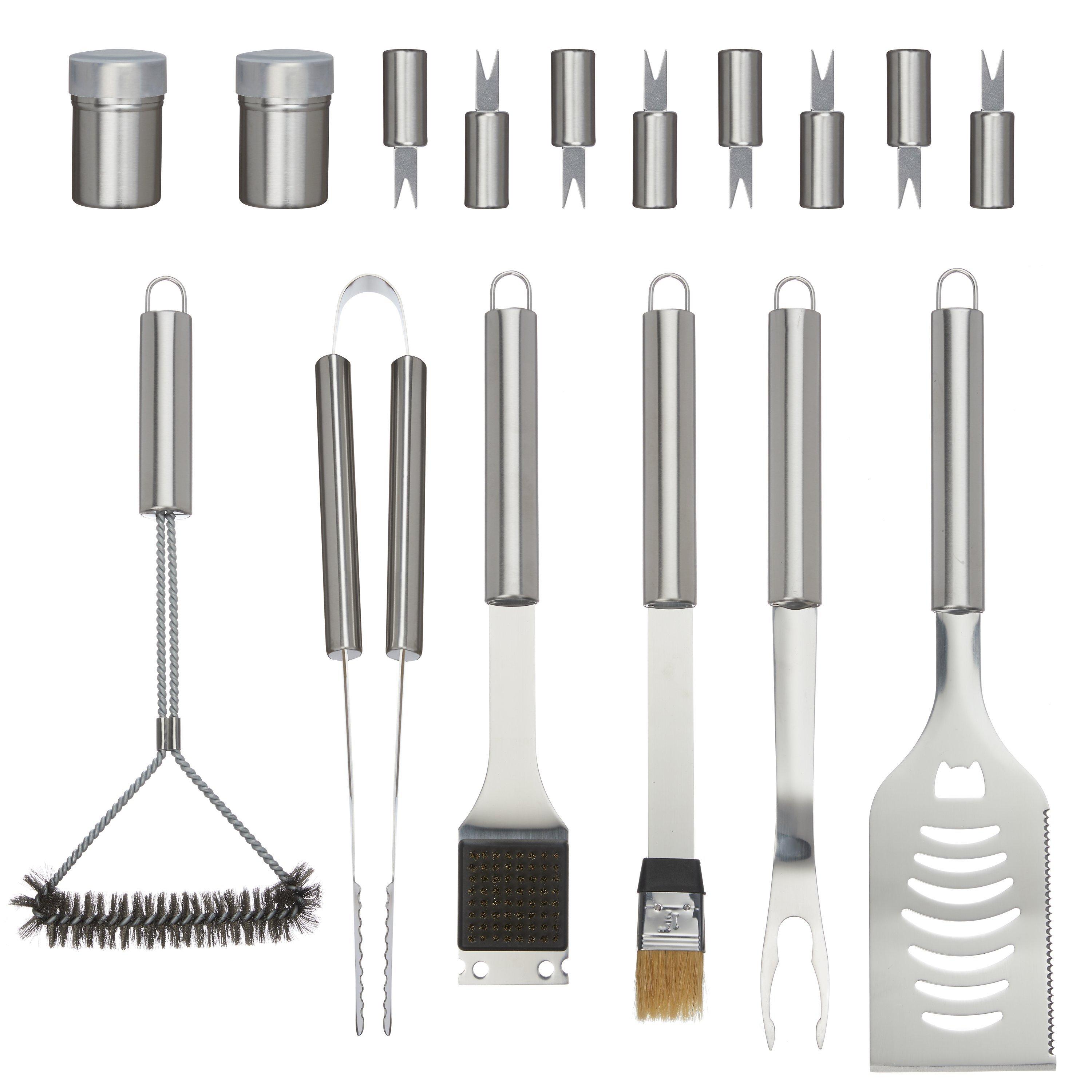John Lewis & Partners Stainless Steel BBQ Tool Set in Case, 24 Pieces