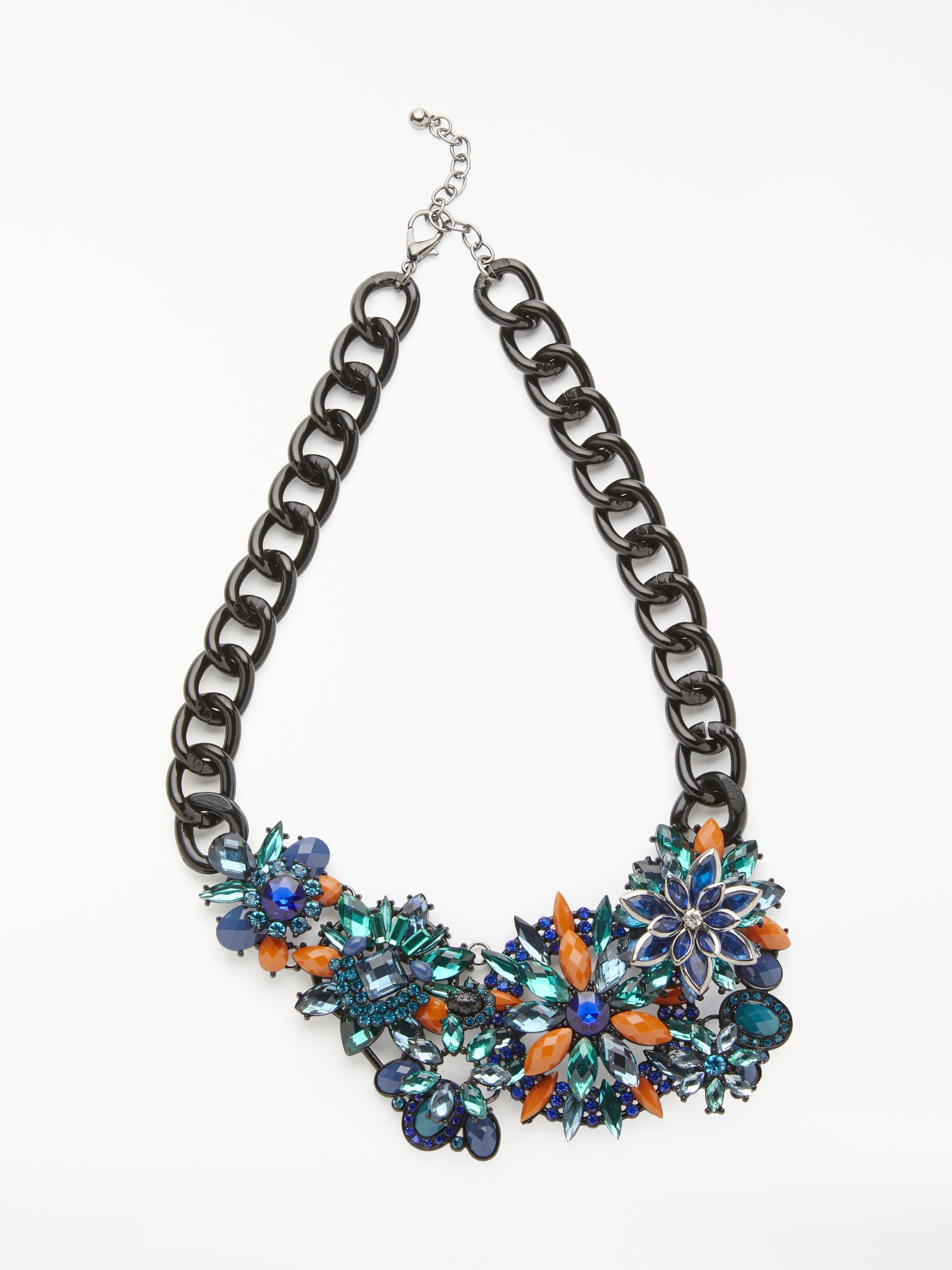 John Lewis & Partners Floral Glass Statement Necklace, Blue/Multi