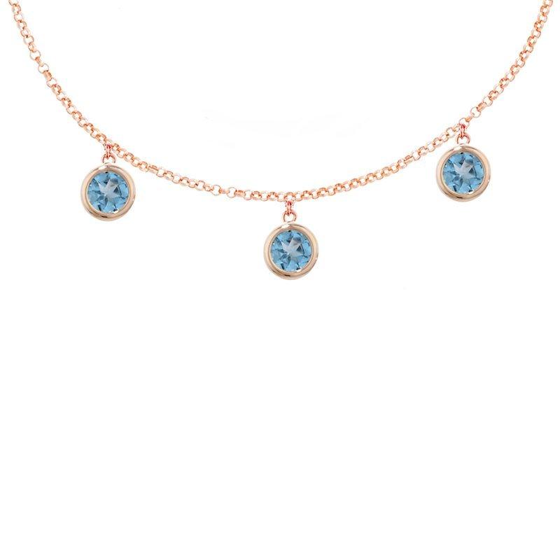 Product image 1 of 3, which shows London Road 9ct Rose Gold Round Drop Chain Necklace, Blue Topaz