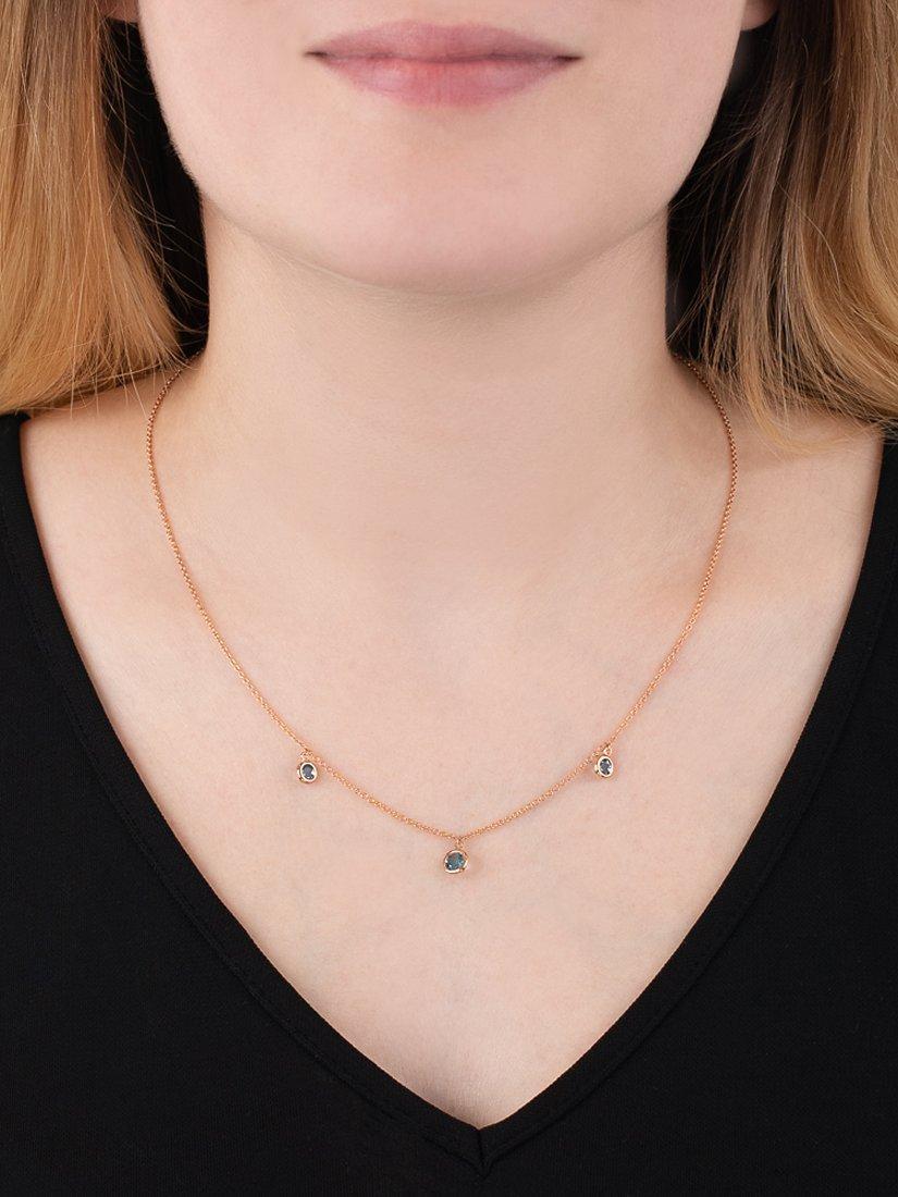 Product image 3 of 3, which shows London Road 9ct Rose Gold Round Drop Chain Necklace, Blue Topaz