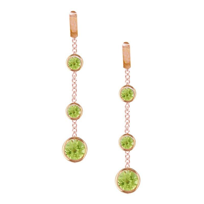 Product image 1 of 3, which shows London Road 9ct Rose Gold Pimlico Dew Drop Chain Earrings, Peridot
