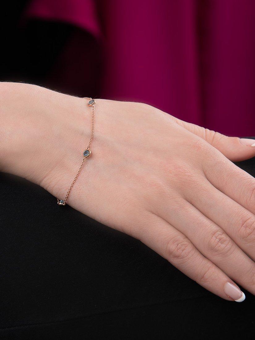 Product image 3 of 3, which shows London Road 9ct Rose Gold Pimlico Dew Drop Bracelet, Blue Topaz