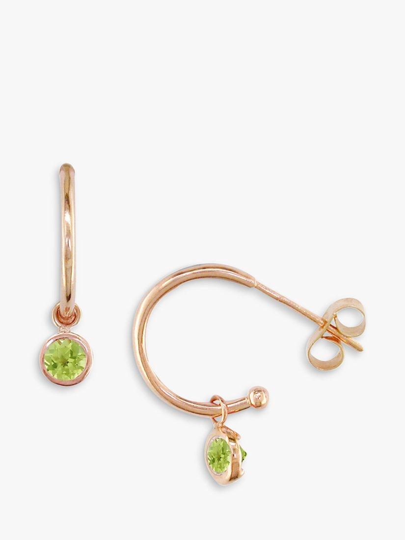 Product image 1 of 3, which shows London Road 9ct Rose Gold Pimlico Dew Drop Hoop Earrings, Peridot