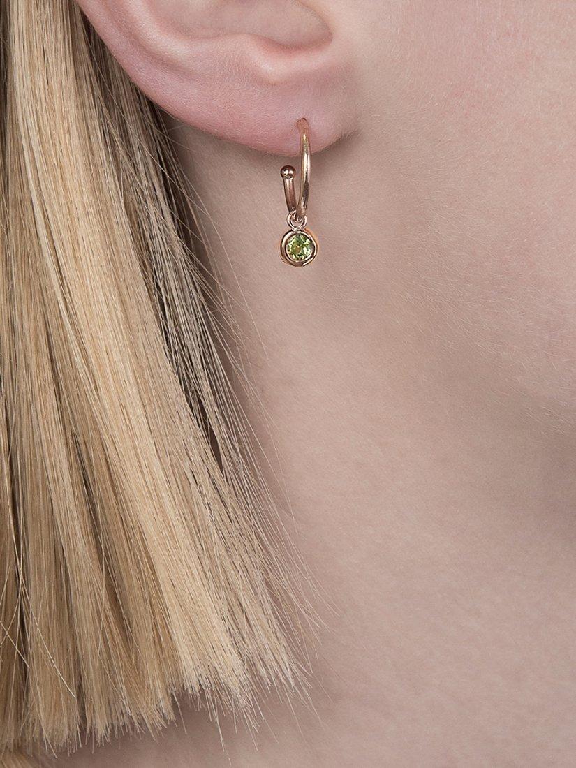 Product image 2 of 3, which shows London Road 9ct Rose Gold Pimlico Dew Drop Hoop Earrings, Peridot