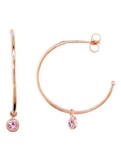 London Road 9ct Rose Gold Large Pimlico Dew Drop Hoop Earrings, Tourmaline