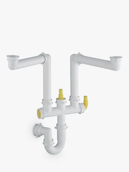 BLANCO 2 Bowl Kitchen Sink Odour Trap Plumbing Connector Kit, White