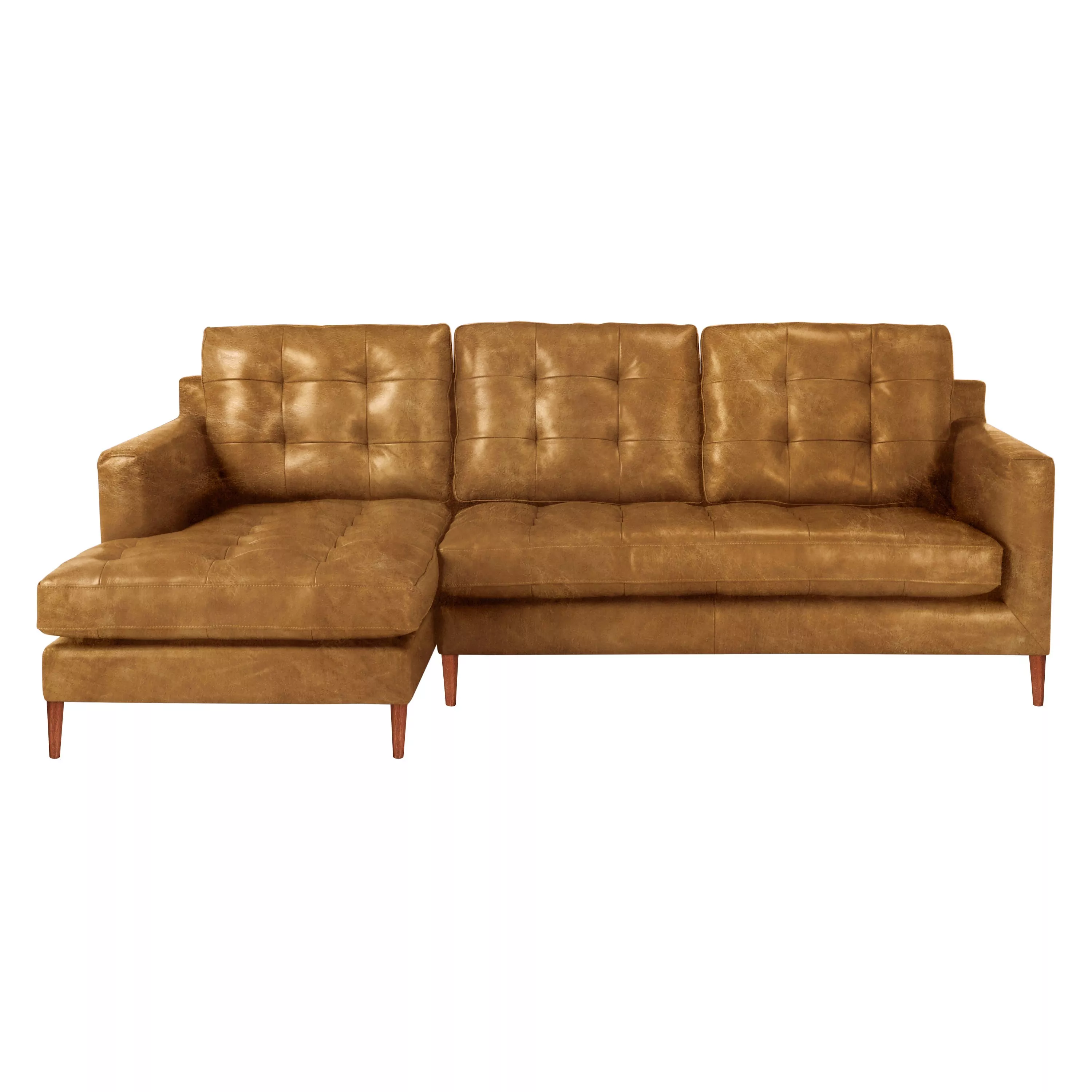 John Lewis & Partners Draper Leather LHF Chaise End Sofa, Dark Leg