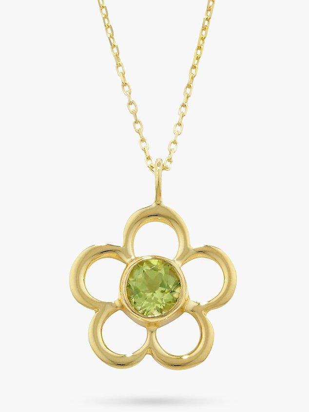 Product image 1 of 3, which shows E.W Adams 9ct Gold Birthstone Blossom Pendant Necklace, Peridot/August
