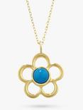 E.W Adams 9ct Gold Birthstone Blossom Pendant Necklace, Turquoise/December