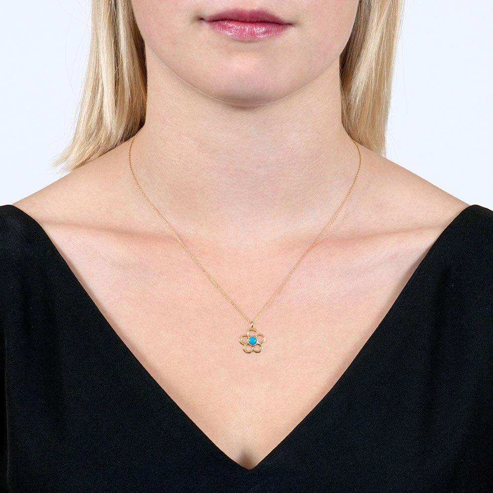 Product image 2 of 3, which shows E.W Adams 9ct Gold Birthstone Blossom Pendant Necklace, Turquoise/December