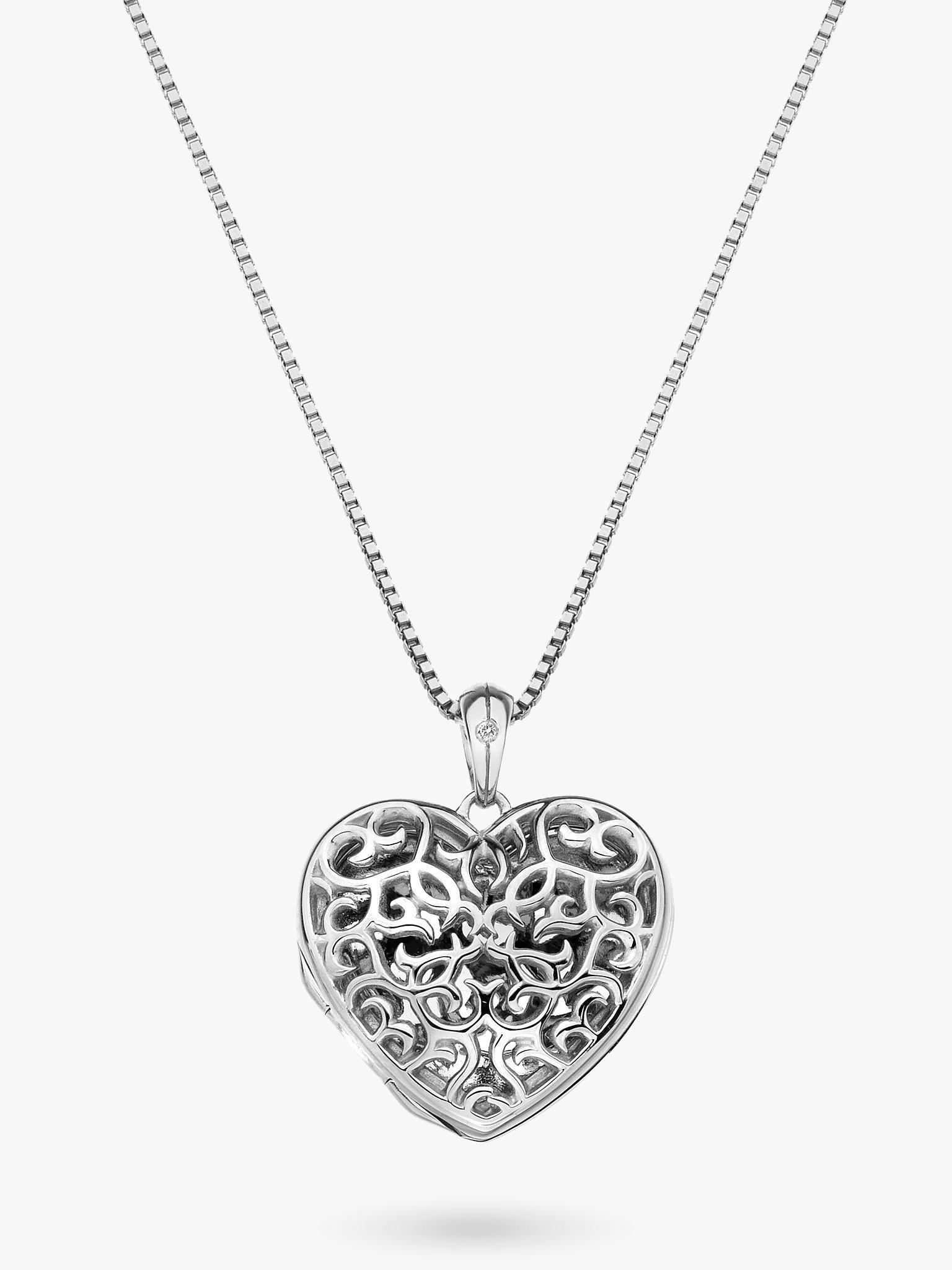 Hot Diamonds Small Heart Filigree Locket Pendant Necklace, Silver