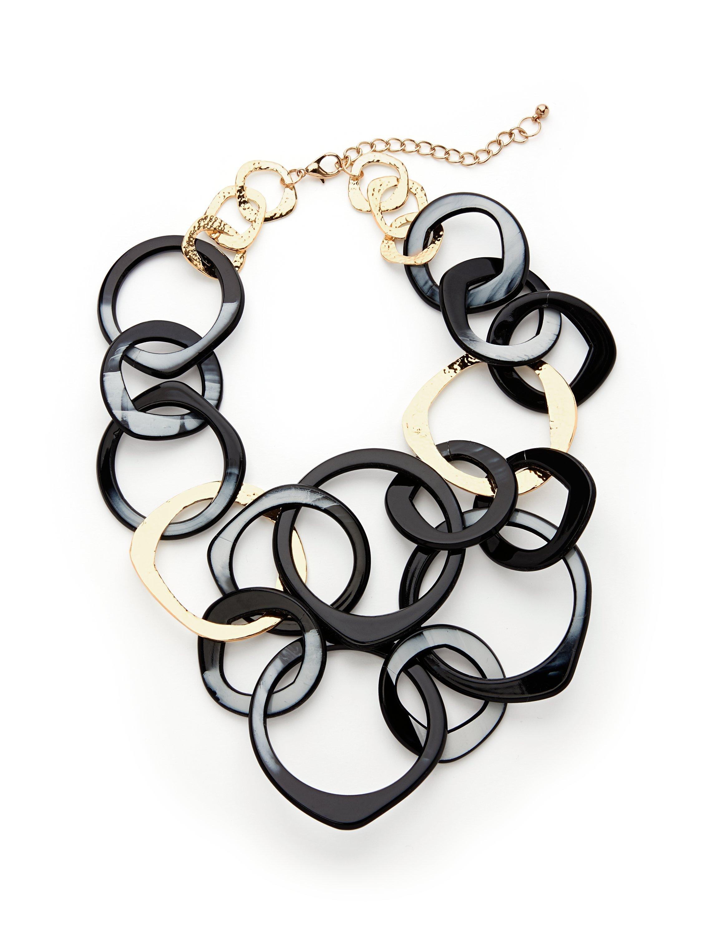 John Lewis & Partners Statement Hoop Necklace, Black/Gold