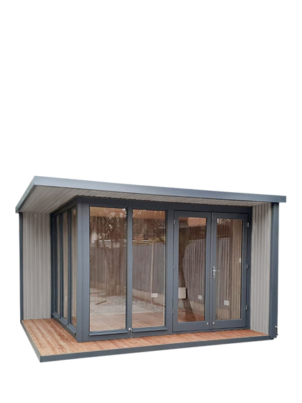 Crane Garden Buildings Scandinavian Redwood The Hub Right-Hand Corner Garden Studio, 3 x 3.6m, Steel/Storm