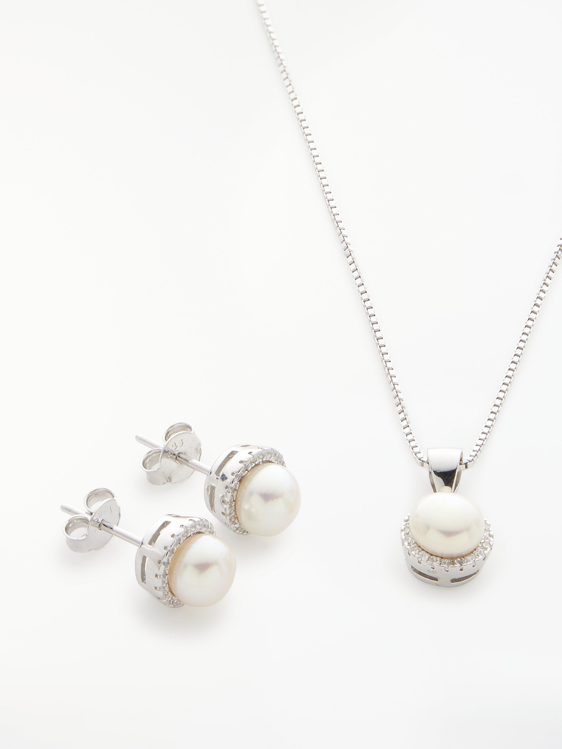 Product image 1 of 6, which shows Lido Necklace and Earring Set, White