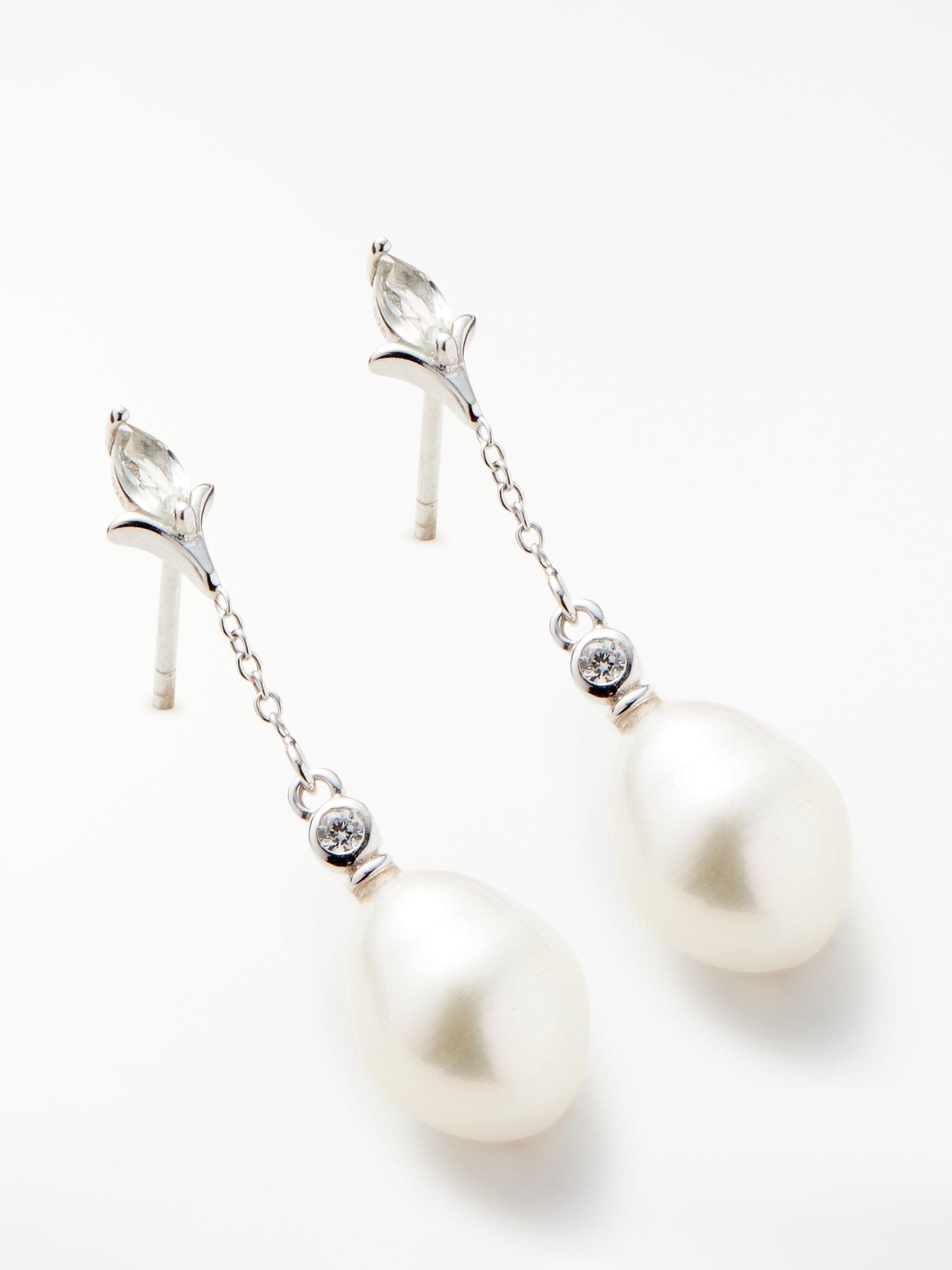 Product image 1 of 4, which shows Lido Pearl Drop Amethyst Earrings, Silver/White