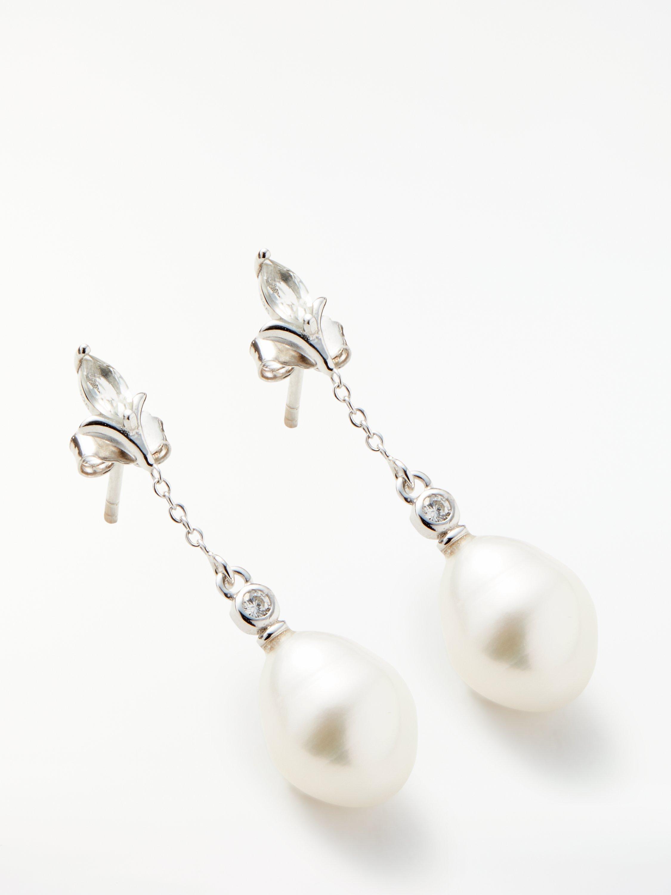 Product image 3 of 4, which shows Lido Pearl Drop Amethyst Earrings, Silver/White