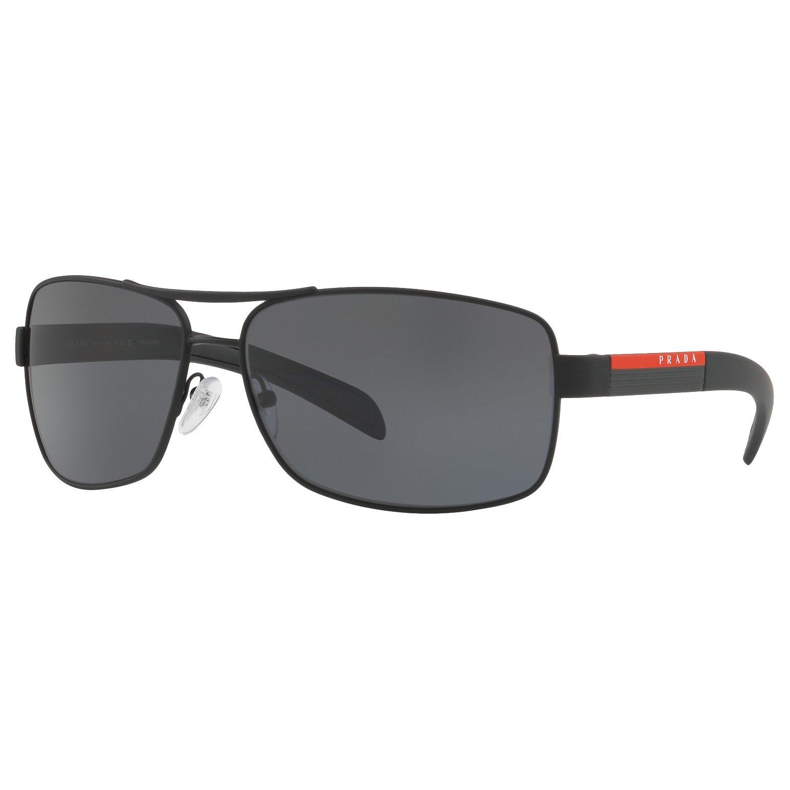 Prada Linea Rossa PS 54IS Polarised Rectangular Sunglasses, Black/Grey