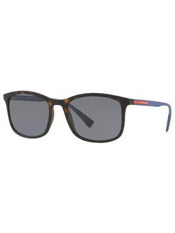 Prada Linea Rossa PS 01TS Men's Polarised Rectangular Sunglasses, Tortoise/Grey