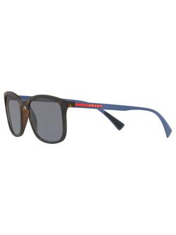 Prada Linea Rossa PS 01TS Men's Polarised Rectangular Sunglasses - view 2, Tortoise/Grey