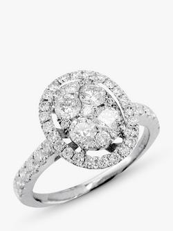 E.W Adams 18ct White Gold Oval Diamond Cluster Ring, N, Silver