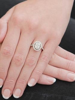 E.W Adams 18ct White Gold Oval Diamond Cluster Ring, N - view 2, Silver