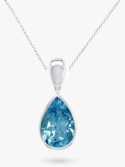 E.W Adams 9ct White Gold Teardrop Pendant Necklace, Blue Topaz, 