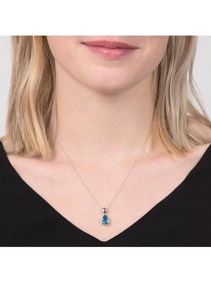 E.W Adams 9ct White Gold Teardrop Pendant Necklace, Blue Topaz - view 2, 