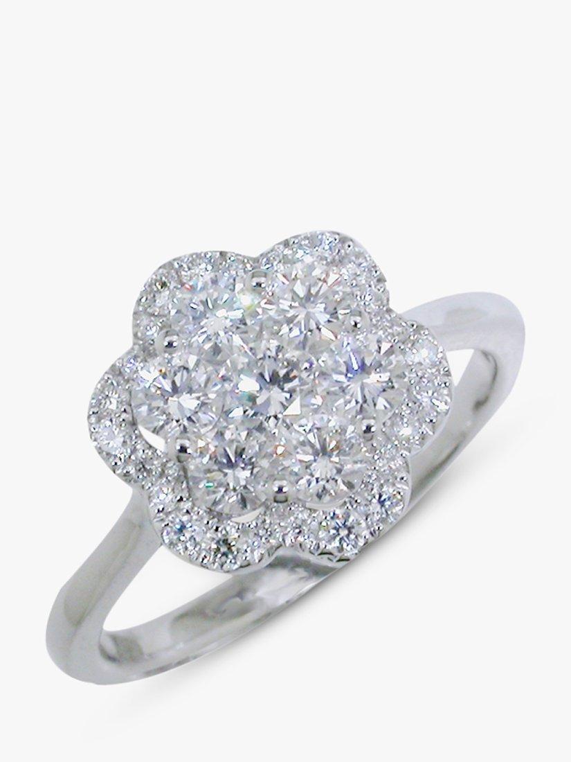 E.W Adams 18ct White Gold Diamond Cluster Flower Ring, N